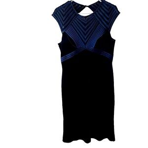 Betsy Adam Size 12 Dark Blue Velvet dress with matching color ribbon designs